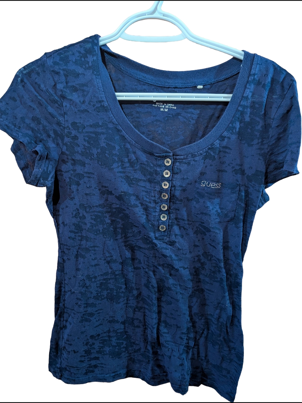 GUESS Navy Blue Short-Sleeve Henley Tee
